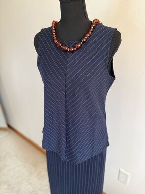 Banana Republic Pinstripe Skirt Suit Set Navy Sleeveless Top Pencil Skirt 6 S